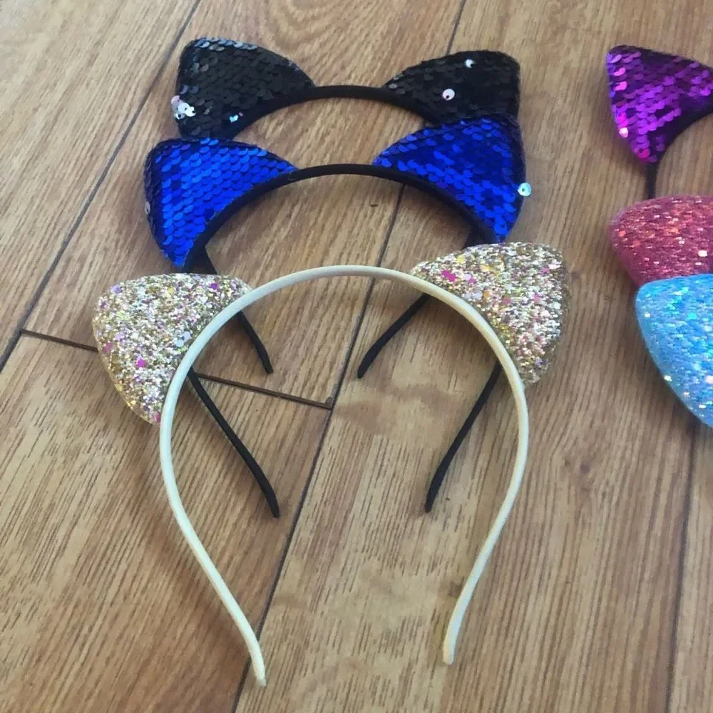 Set of 6 Cute Sequined Cat Ears Headband (various colors) ~ Party!